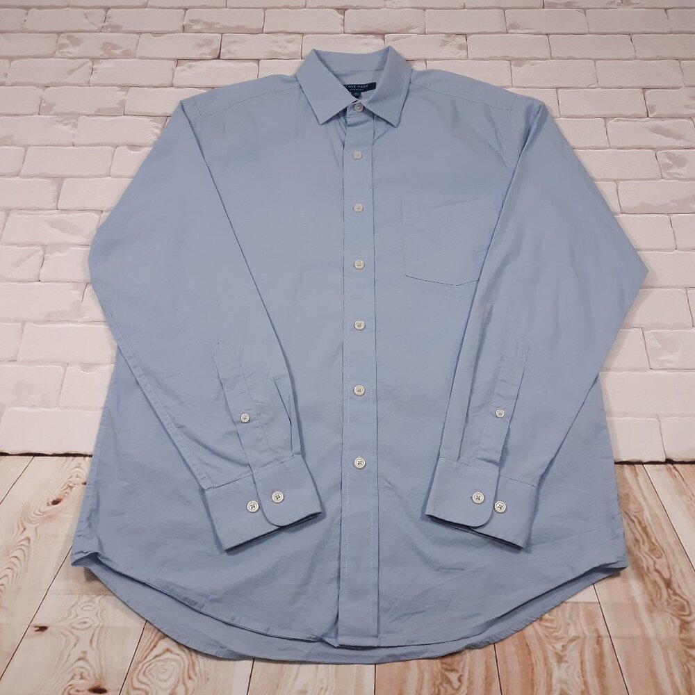 Cole Haan Grand OS Shirt Mens Medium Blue Preppy Performance Stretch‎ Button Up